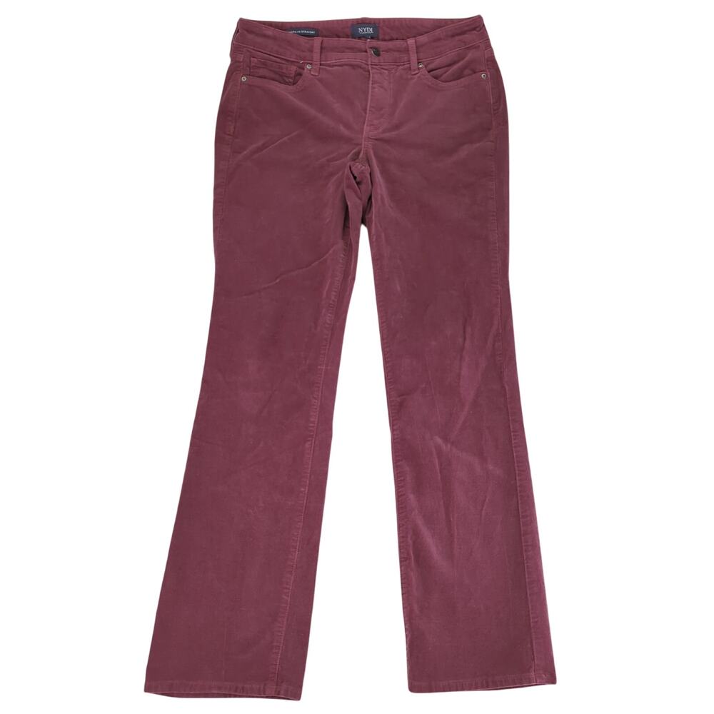 NYDJ Marilyn Straight Leg Pants Corduroy Jeans Maroon Burgundy Women's Size 6